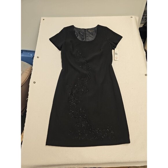 Componix Womens Black Sheath Dress Lined Embellished Zip Back Sz 12 New - Picture 1 of 11